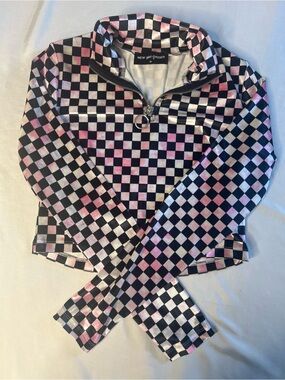 New Girl Order Y2K Checkerboard Crop Zip Top Pink Black Size M